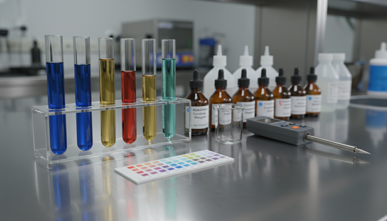 Cooling tower water treatment chemical testing kit with test tubes