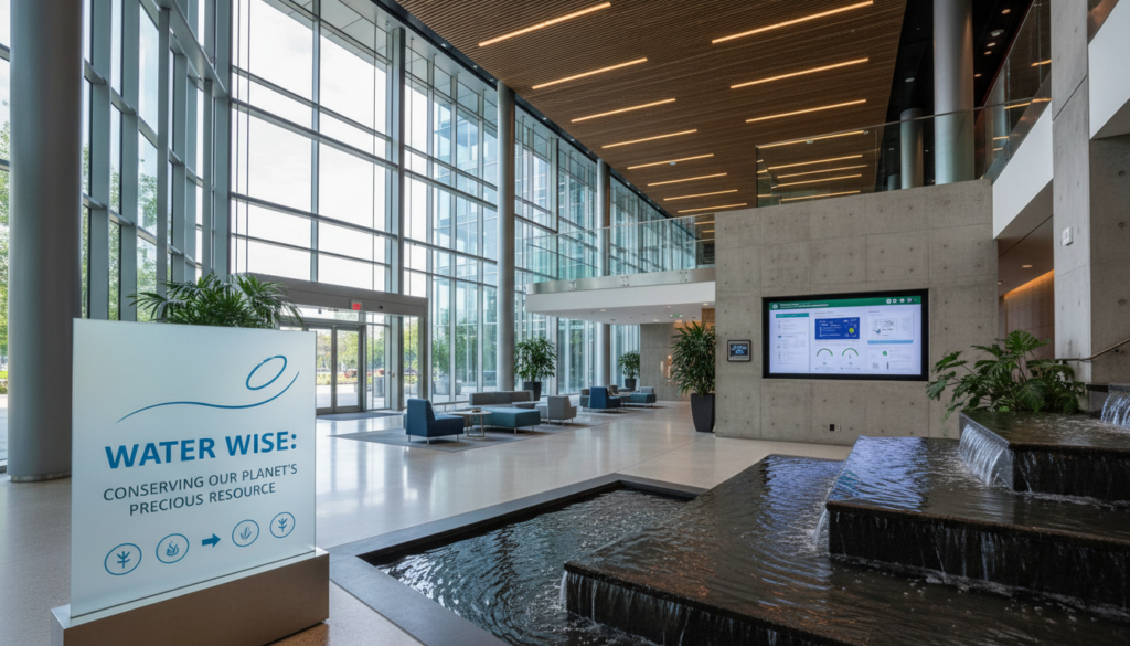 Modern commercial building lobby - water management for buildings