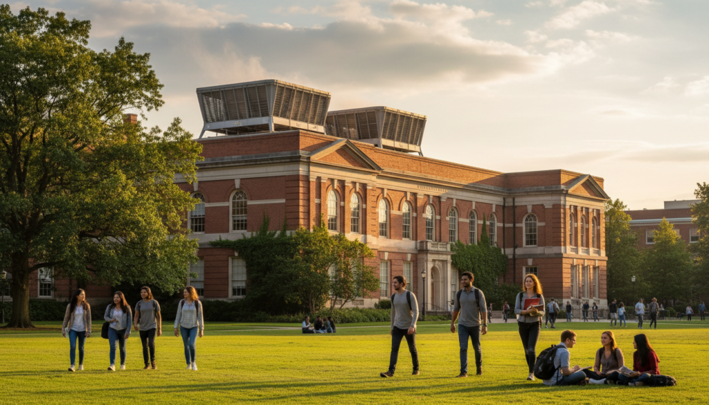 University campus with cooling towers - water equity for schools
