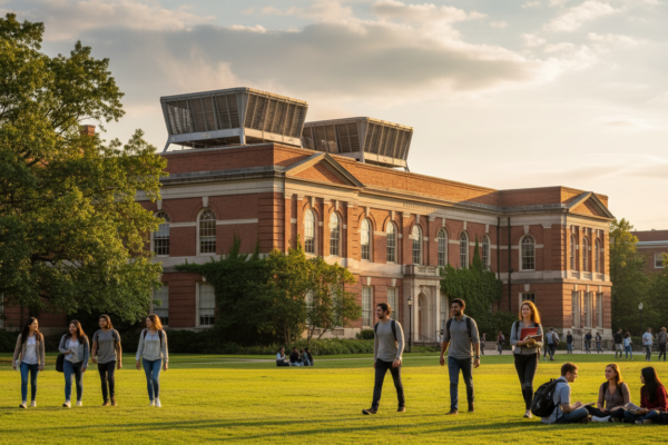 University campus with cooling towers - water equity for schools