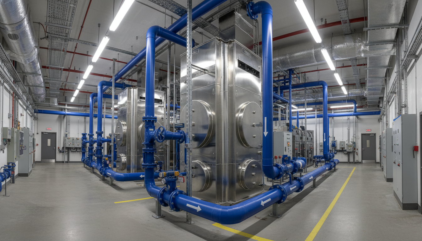 University central plant mechanical room with chiller units