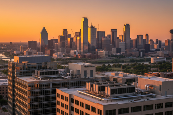Dallas skyline at golden hour - Dallas sewer credit programs