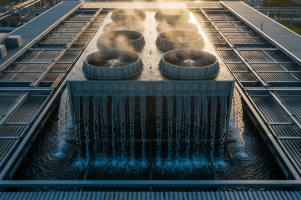 Overhead view of cooling tower basin - hidden water loss costs