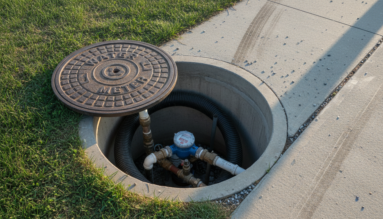 Water utility meter pit at a commercial property