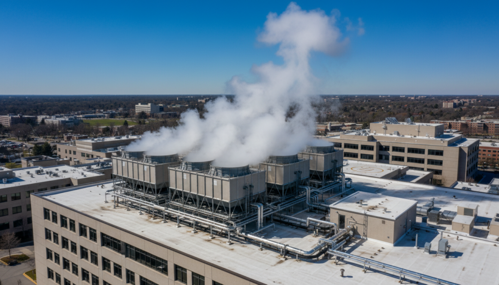 Large commercial cooling tower system - cooling tower water waste