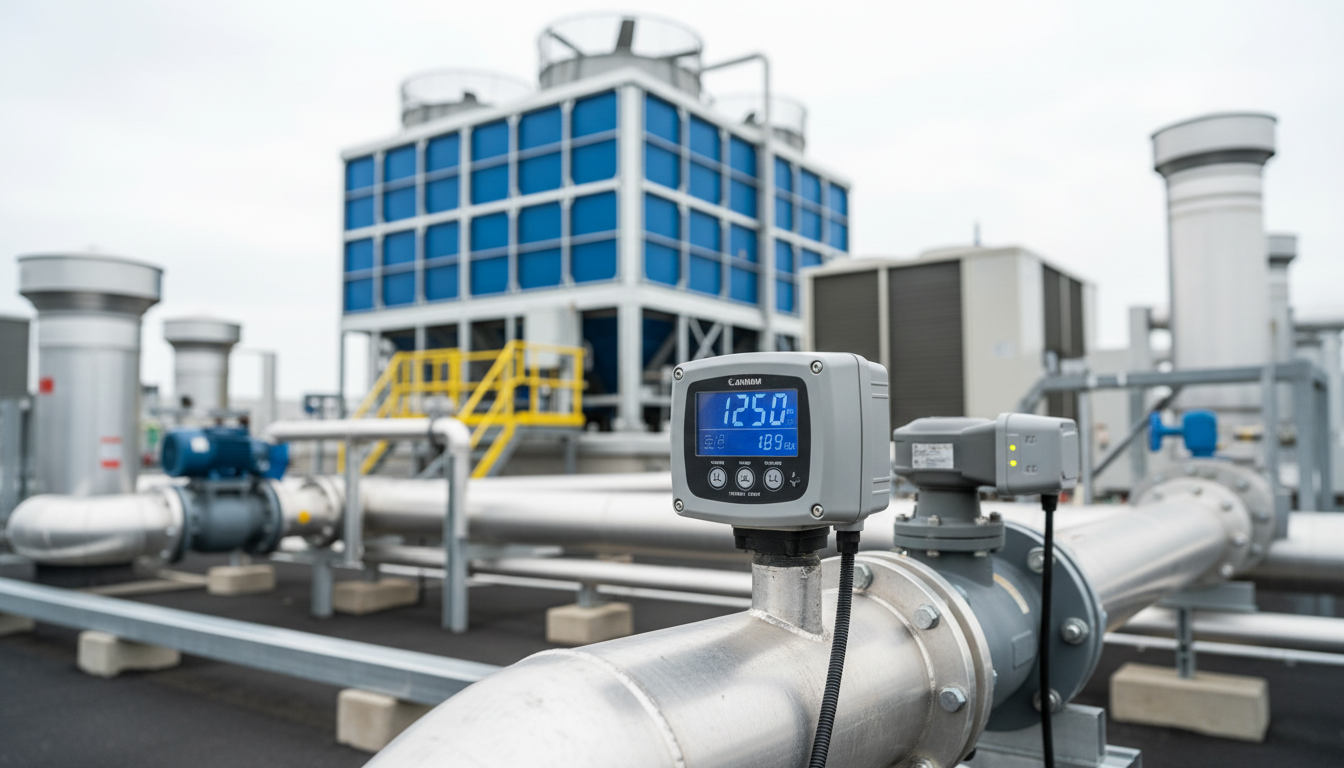 Water quality sampling station next to cooling tower
