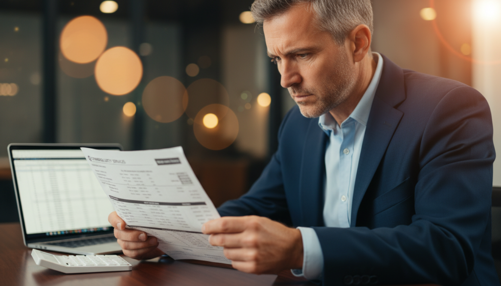 Facility manager reviewing utility bill