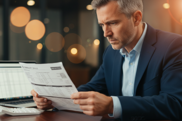 Facility manager reviewing utility bill