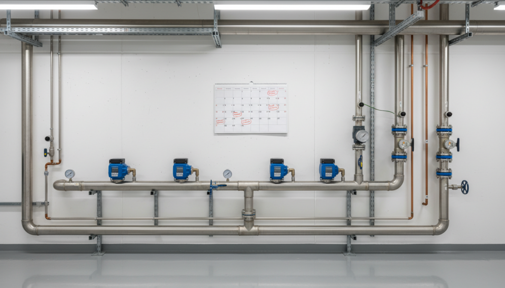 Calendar and water meters in mechanical room