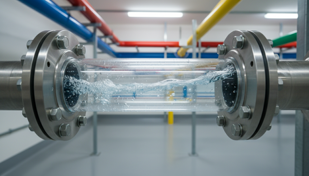 Water flowing through industrial pipe