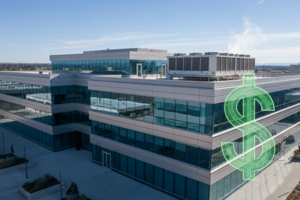 Commercial building with cooling tower