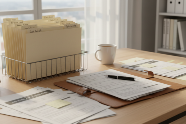 Documentation and application forms on desk