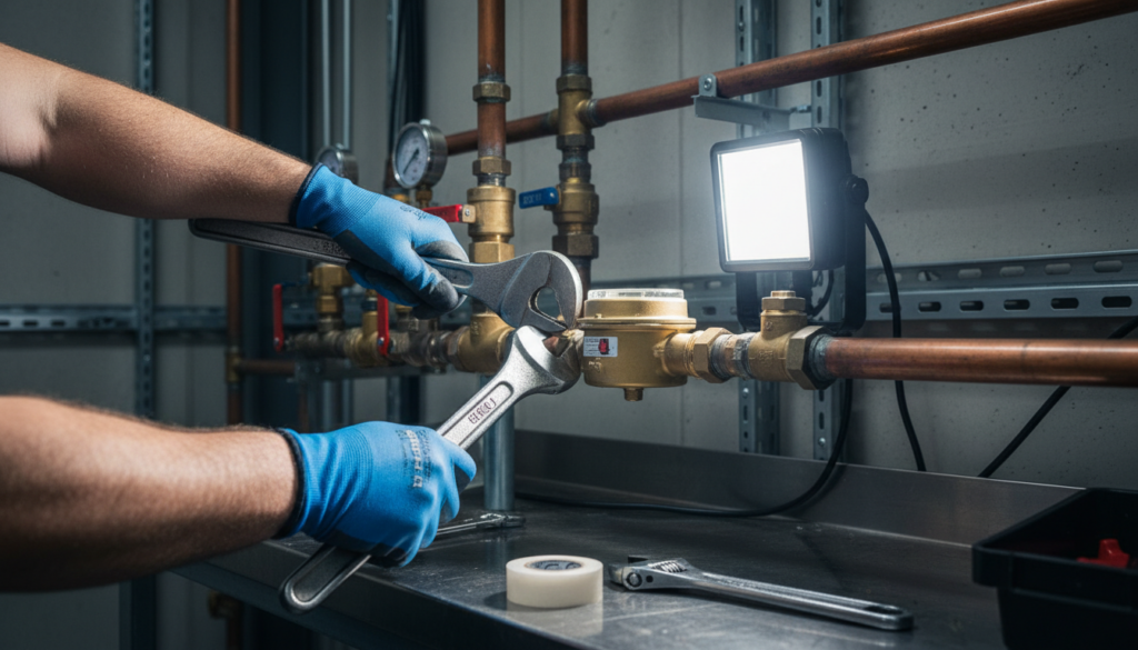 Water submeter installation on copper pipe