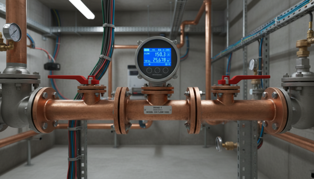 Electromagnetic water flow meter on pipe
