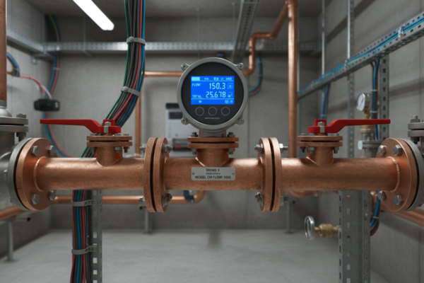 Electromagnetic water flow meter on pipe