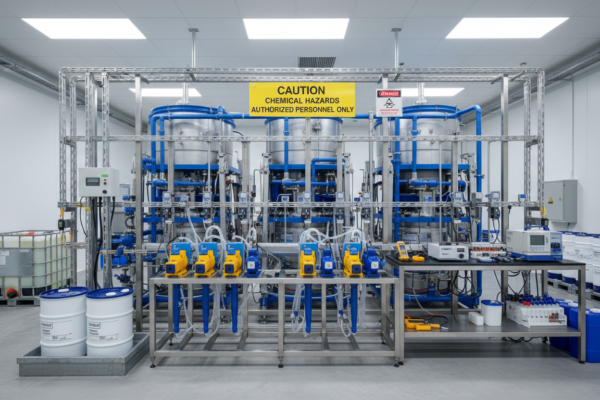 Cooling tower water treatment chemical dosing system