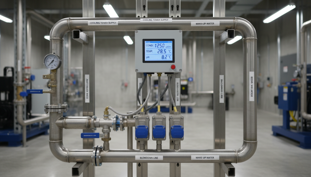 Cooling tower conductivity controller and blowdown valve