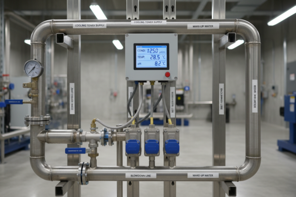 Cooling tower conductivity controller and blowdown valve